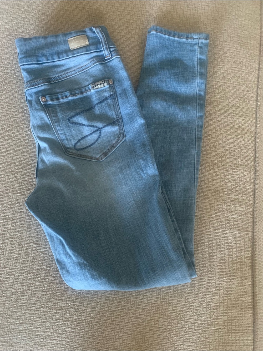 Seven7 Light Blue Ripped Skinny Jeans with Back Pocket Stitch